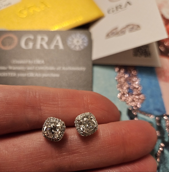 MOISSANITE Cushion Cut 1.0 CT White Gold Plated Earrings - Picture 1 of 3